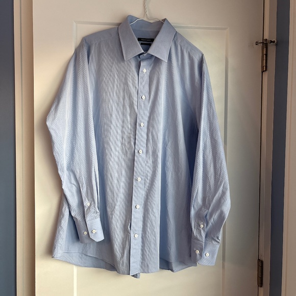 3 for $17! | INDOCHINO | LightBlue Fine Pinstriped long -sleeve button dwn shirt - Picture 3 of 9